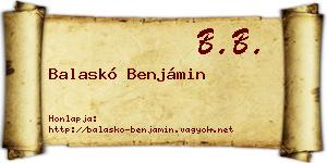 Balaskó Benjámin névjegykártya